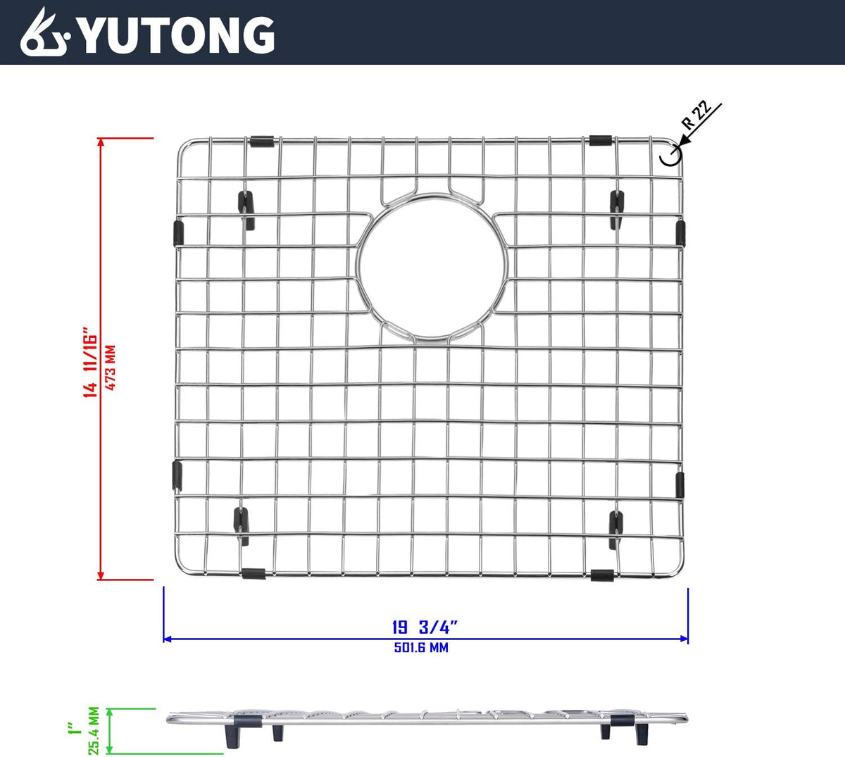 Yutong Kitchen Stainless Steel Sink Bottom Grid with Small Rounded Corner (27.5" x 15.5") - PuriLite