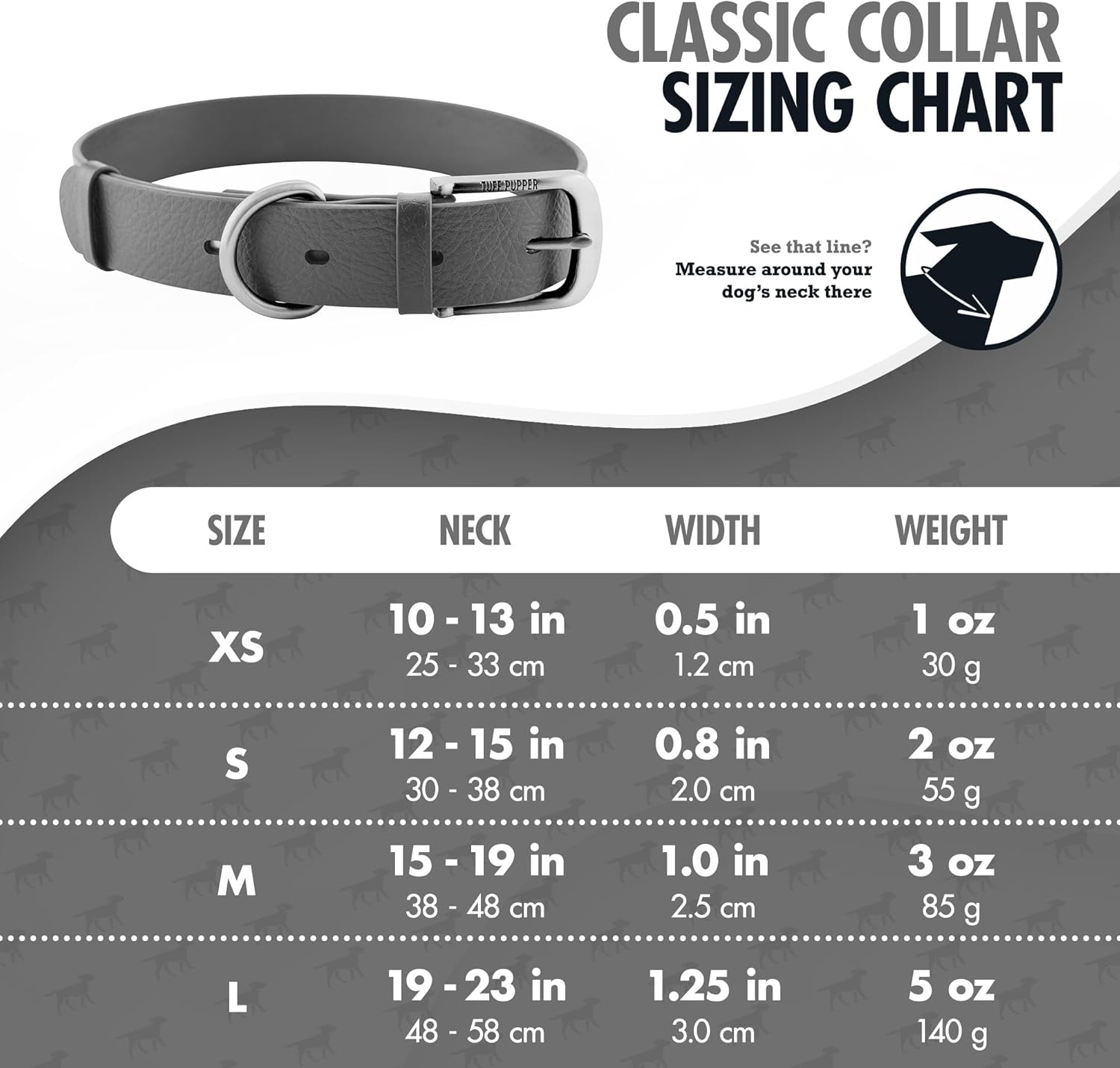 Tuff Pupper Classic Heavy Duty Dog Collar | 10x Stronger Than Leather | 100% Waterproof & Odor Proof Dog Collar | Tough Rust-Proof All Metal Hardware - PuriLite