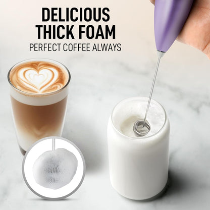 Zulay Kitchen Powerful Double Whisk Milk Frother Handheld - Foam Maker with Stand - Whisk Drink Mixer for Coffee, Mini Foamer for Latte, Matcha, Frappe, Hot Chocolate & Cappuccino (Black) - PuriLite