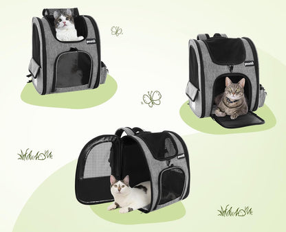 Pecute Cat Backpack with Breathable Mesh, Dog Backpack Carrier with Multi-Pockets for Cats Puppies, Pet Backpack Carrier for Travel Hiking Camping Outdoor （Gray） - PuriLite