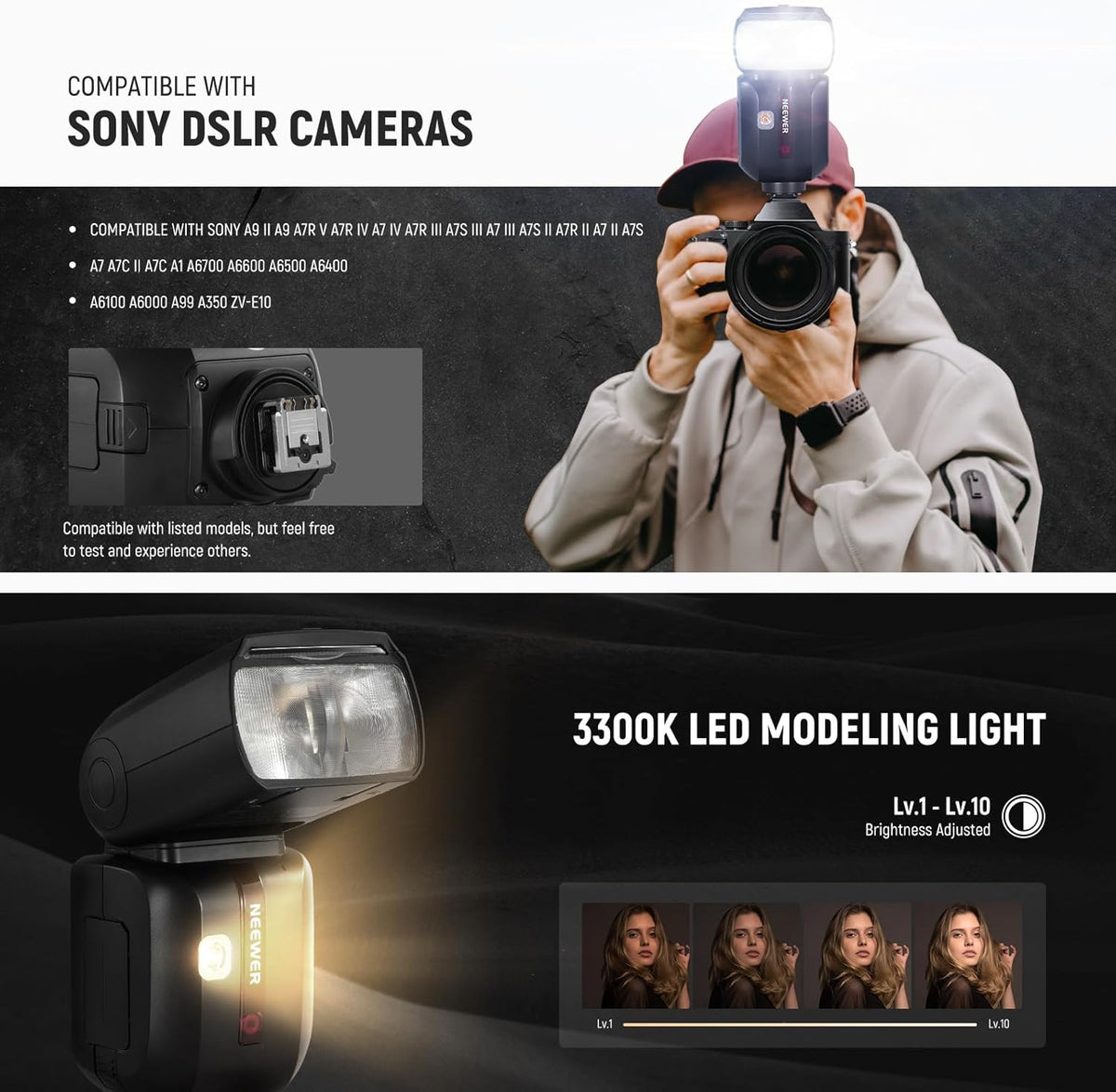 NEEWER Z880-C 2.4G 76Ws TTL Camera Flash Speedlite Compatible with Canon, Upgraded UI, Adjustable Modeling Lamp, TTL/M Quick Switch TCM Key, 1/8000s HSS 7.2V/3000mAh Battery 600 Full Power Flash - PuriLite