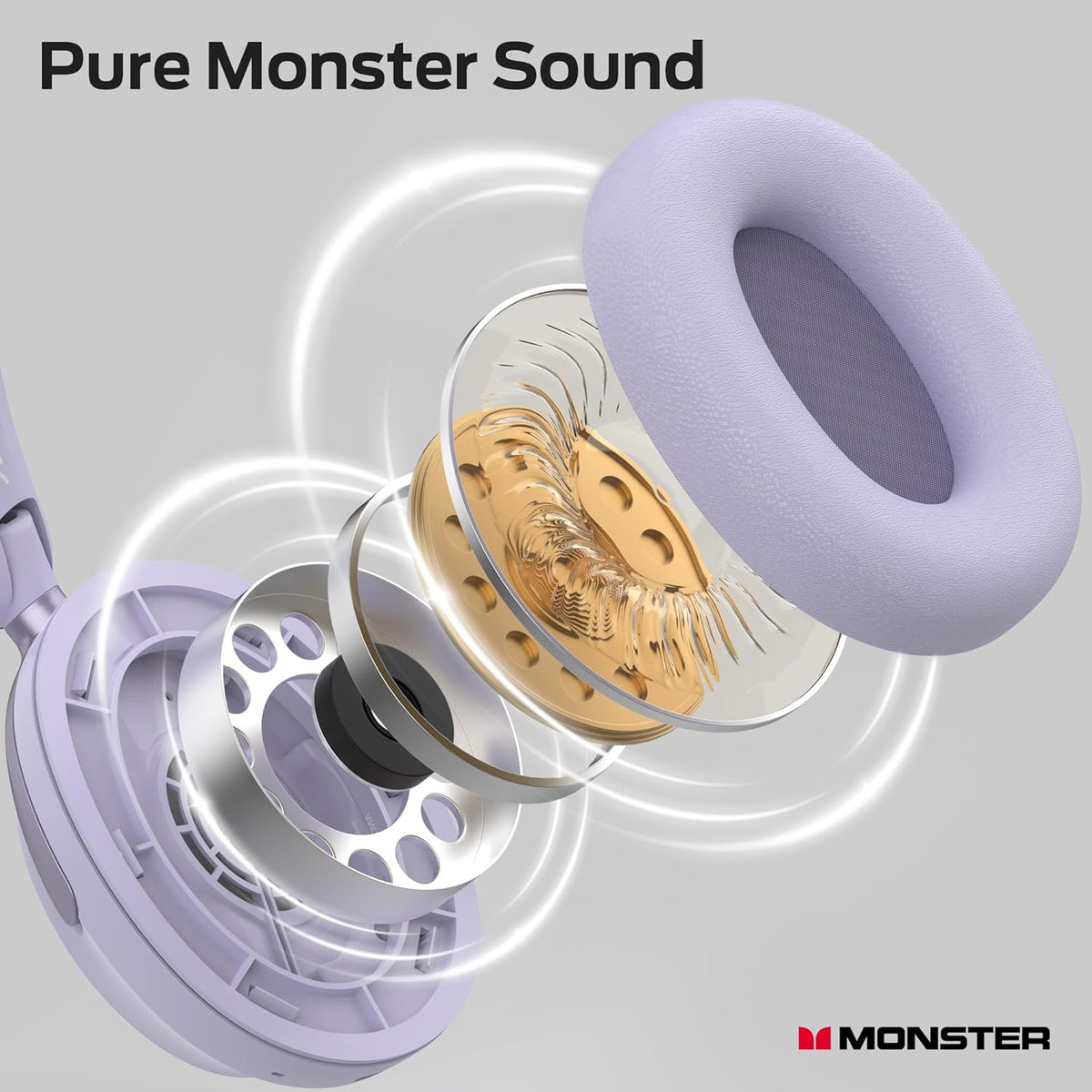 Monster Persona 3rd ANC Active Noise Canceling Headphones, Wireless Bluetooth 5.4 Over-Ear Headphones with 6 Mics, 70H Playtime and 3 EQ Modes, Deep Bass, Foldable Comfort Design for Travel, Purple - PuriLite