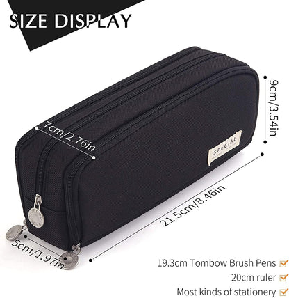 Big Capacity Pencil Case, OLIYuMi 3 Compartment Pencil Pouch Pencil Bag Storage Box Stationery Organizer Makeup Bag with Zipper Closure for Student Office College Boys and Girls (Pink) - PuriLite