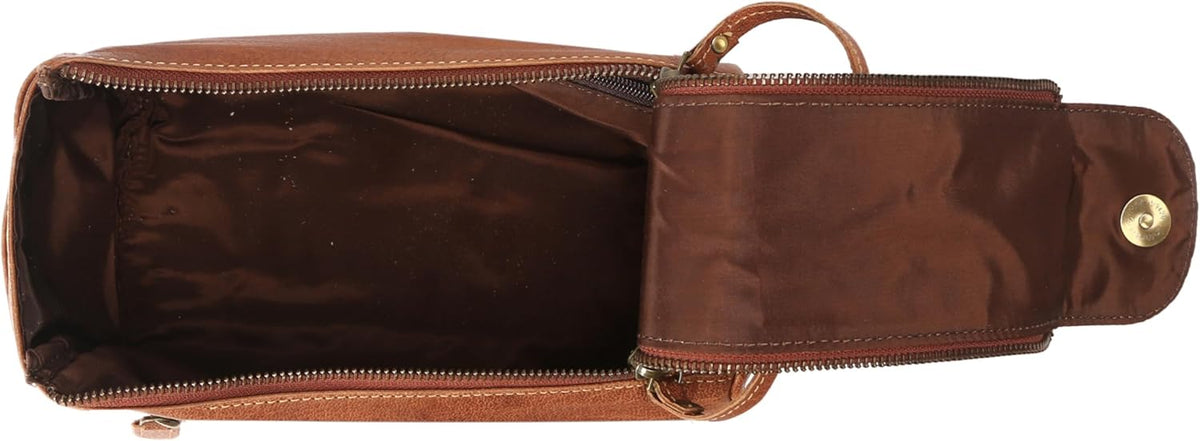 Premium Buffalo Leather Unisex Toiletry Bag Travel Dopp Kit Shaving kit (Distressed Tan) - PuriLite