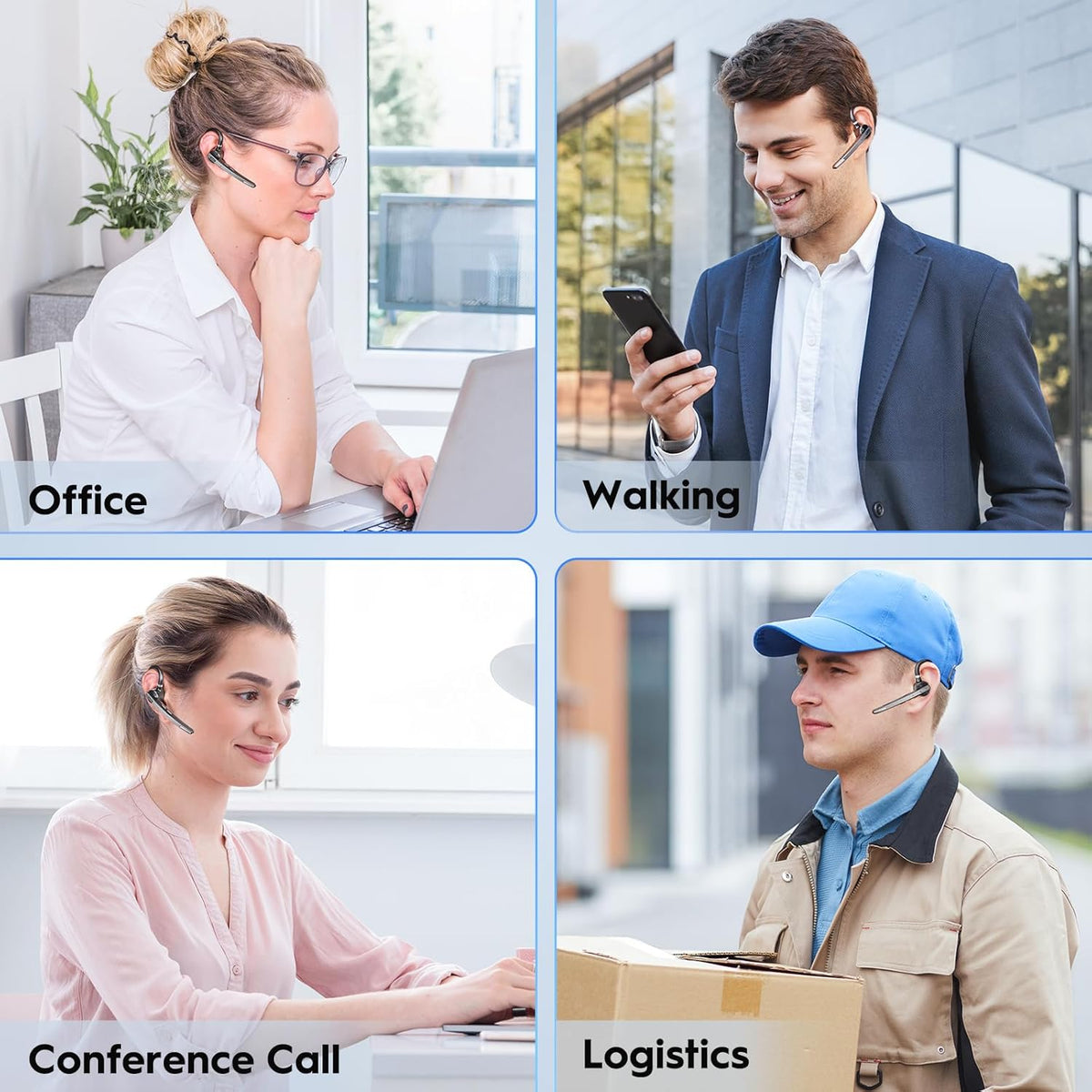 New bee Bluetooth Headset V5.1, 72H Talktime Wireless Bluetooth Earpiece for Cellphone with 500mah Charging Case Dual Mic Noise Cancelling Hands-Free Earphones for Office Driver Calls - PuriLite