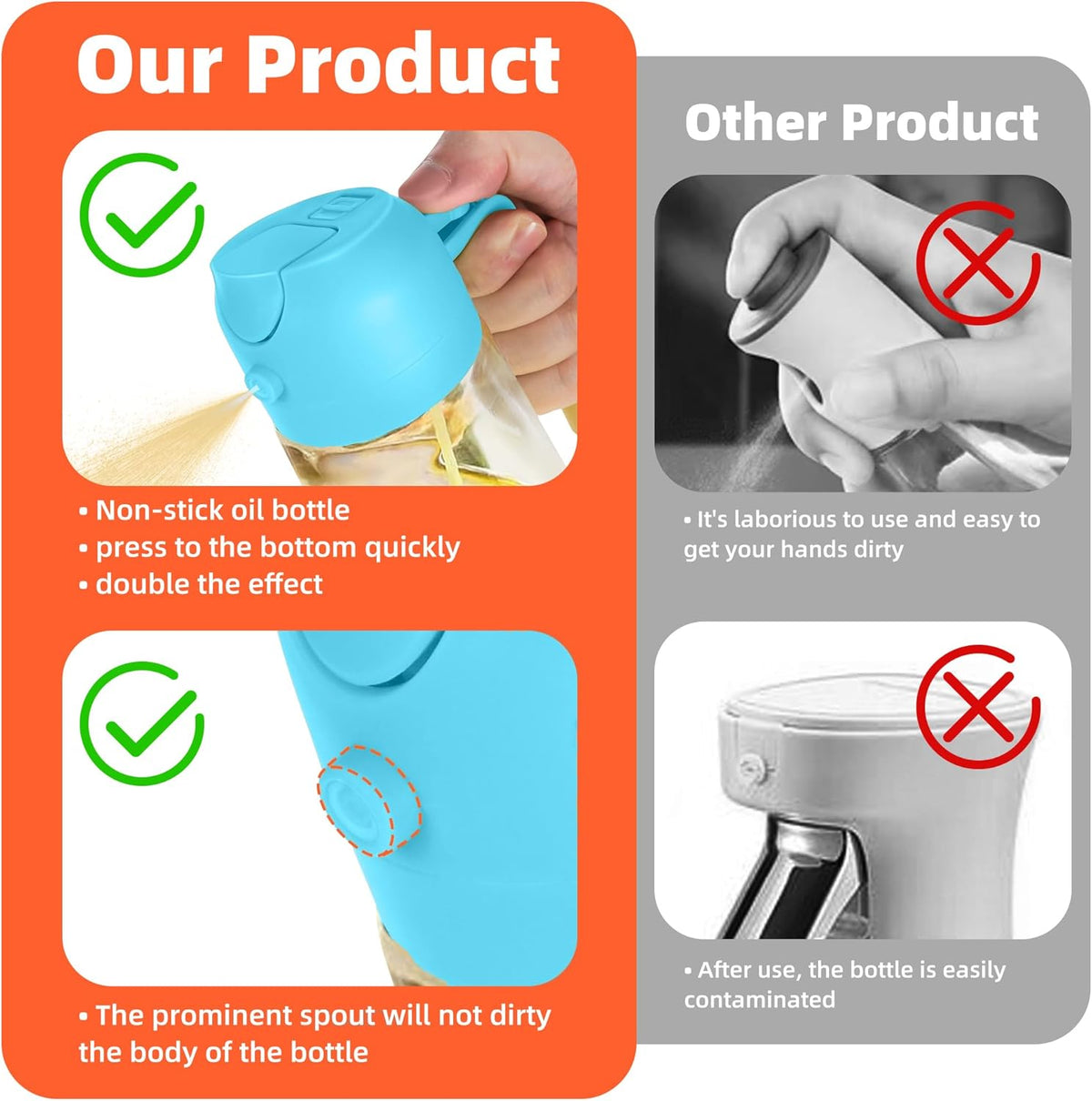Purilite Select 470ml Glass Oil Sprayer &amp; Dispenser Bottle – 2-in-1 Flip Top - PuriLite