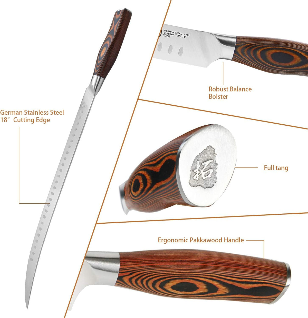 TUO Boning Knife - Razor Sharp Fillet Knife - High Carbon German Stainless Steel Kitchen Cutlery - Pakkawood Handle - Luxurious Gift Box Included - 7 inch - Fiery Phoenix Series - PuriLite