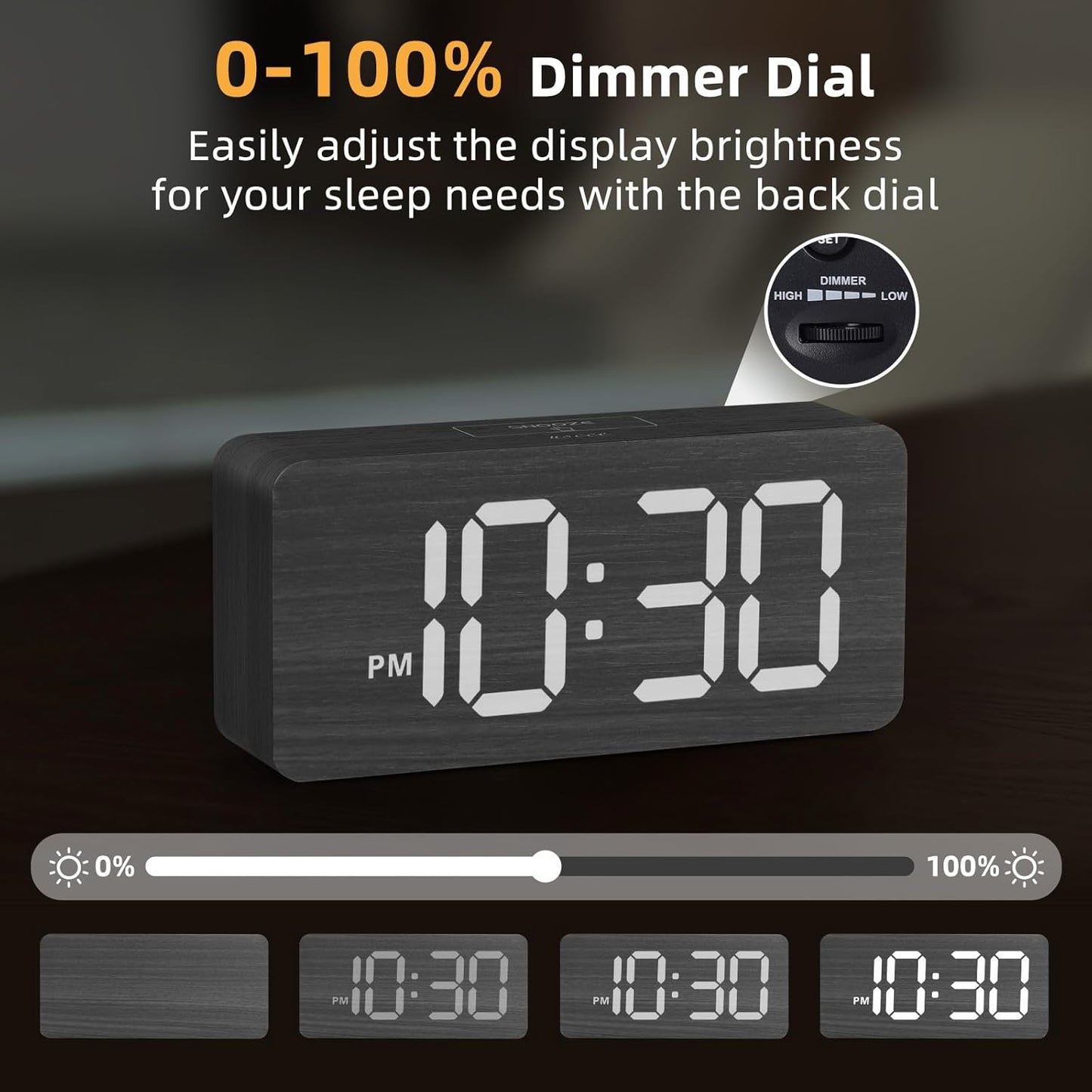 Purilite Select Wooden Digital Alarm Clock with Large LED Display - PuriLite