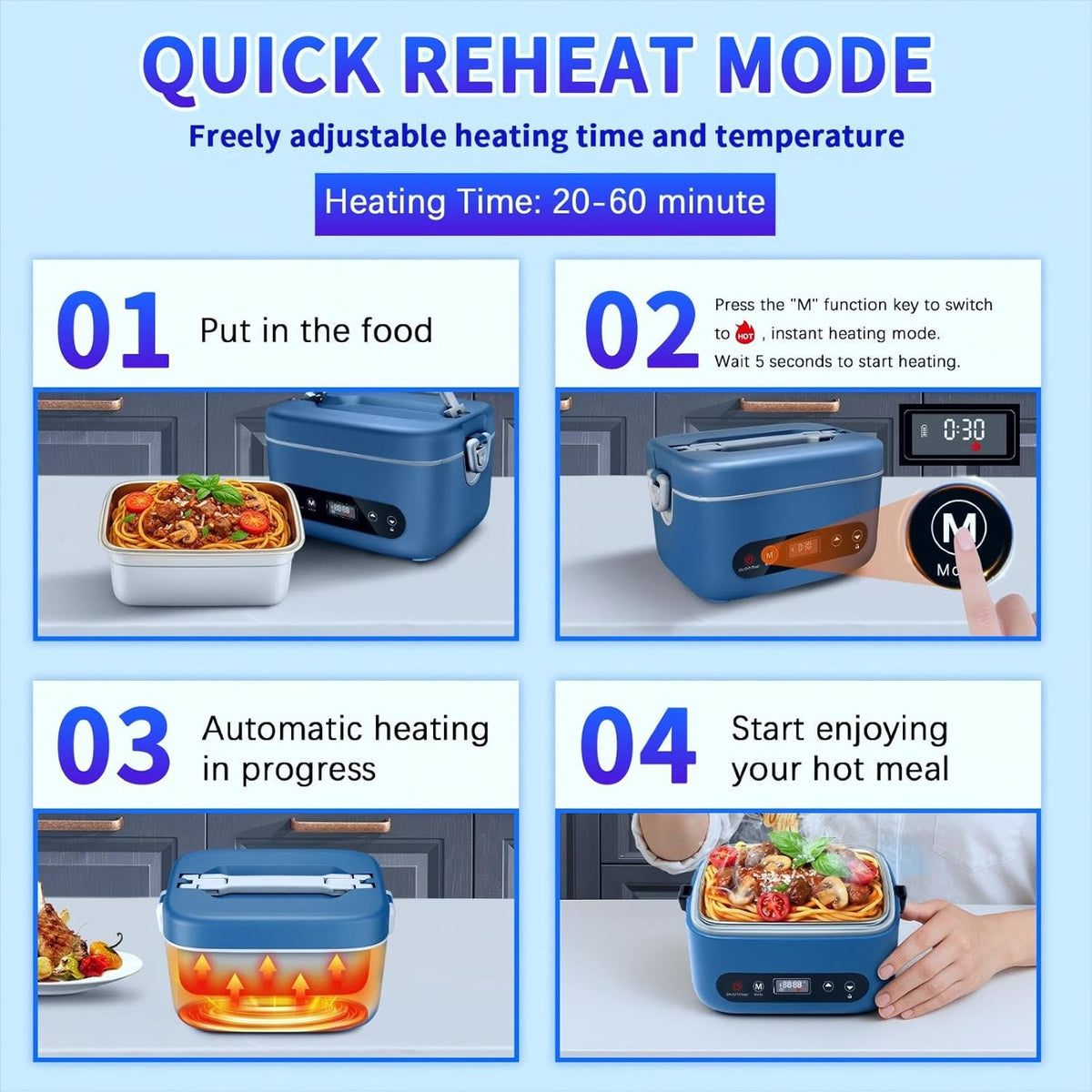 Cordless Electric Lunch Box,100W Self Heating Lunch Box,5 Cups Heated Lunch Box for Men,Multi-Mode Automatic Heating,Suitable for Office/Outdoor Use,Comes with an Insulated Bag and Utensils - PuriLite