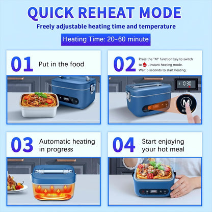 Cordless Electric Lunch Box,100W Self Heating Lunch Box,5 Cups Heated Lunch Box for Men,Multi-Mode Automatic Heating,Suitable for Office/Outdoor Use,Comes with an Insulated Bag and Utensils - PuriLite