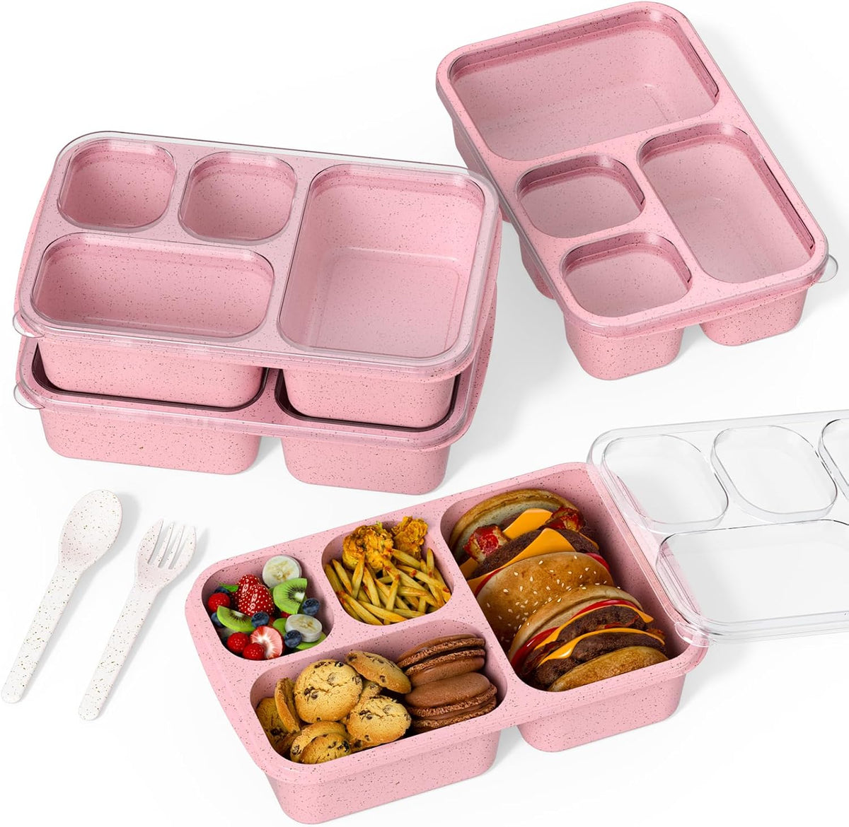 Large Capacity Bento Box for Adults, 4-Piece Set – Stackable Lunch Box with 4 Compartments, Microwave & Dishwasher Safe, Reusable Meal Prep Containers, Snack Containers for Kids & Adults (4 Colors) - PuriLite