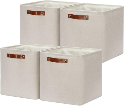 DULLEMELO Storage Baskets for Shelves, Fabric Collapsible Rectangular Storage Bins for Shelves, Closets, Nursery, Home, Office, Empty Gift Baskets (White&Teal) - PuriLite