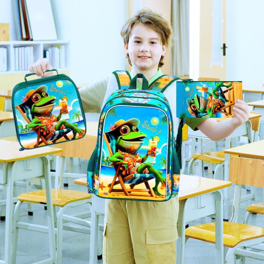 3pcs Backpack for Boys and Girls, 16” Kids Kindergarten Bookbag with Lunch Box, Cute Elementary Backpacks for Boy Girl - PuriLite