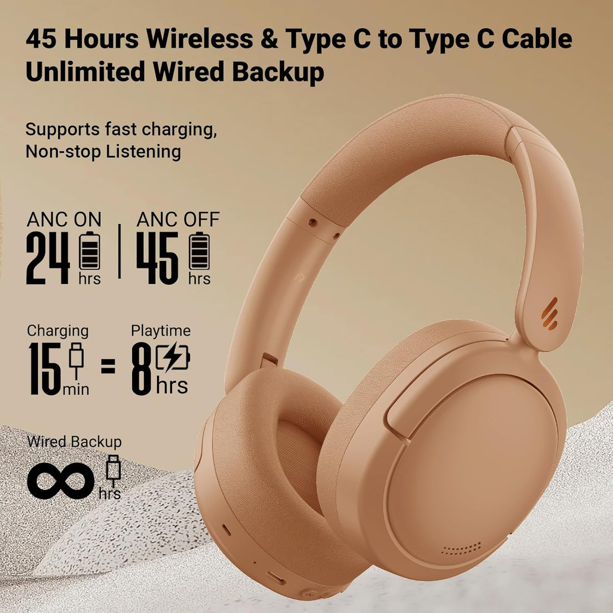 Edifier V80 Hybrid Active Noise Cancelling Bluetooth Headphones, Wireless Over Ear Headset with 45H Playtime, Wired Hi-Res Audio Fast Charging Multipoint Connection for Home Travel Office - Navy Blue - PuriLite