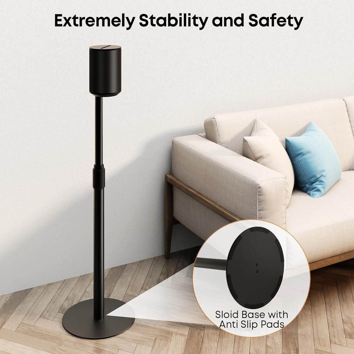Speaker Stands for SONOS Era-100 and Era-300 - Height Adjustable Speaker Stand up to 42.6'', Concealed Cable Management, Max Load 11lbs, 1 Pair (2 Pack), Black - PuriLite