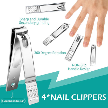 Nail Clippers Set, 26 Piece Manicure Set & Pedicure Kit, Stainless Steel Fingernail & Toenail Clipper Cutters, Professional Nail Care Tools with Luxurious Travel Case for Men and Women, Black - PuriLite