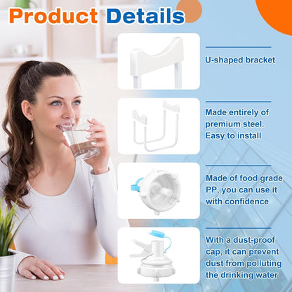 Eazmate Metal 5 Gallon Water Jug Stand Dispenser with 2.15 Inch Dustproof Valve, Non-Slip Drinking Water Cooler Rack with Two Reusable Spout - PuriLite