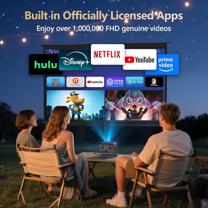 4K-Projector [1500 ANSI/Official-NetfIix/360°Stand] Outdoor Projector with WiFi 6 and Bluetooth, Auto Focus, Auto Keystone Smart Proyector Native 1080P Support 36W DoIby Audio 500'' Display HDR 10+ - PuriLite