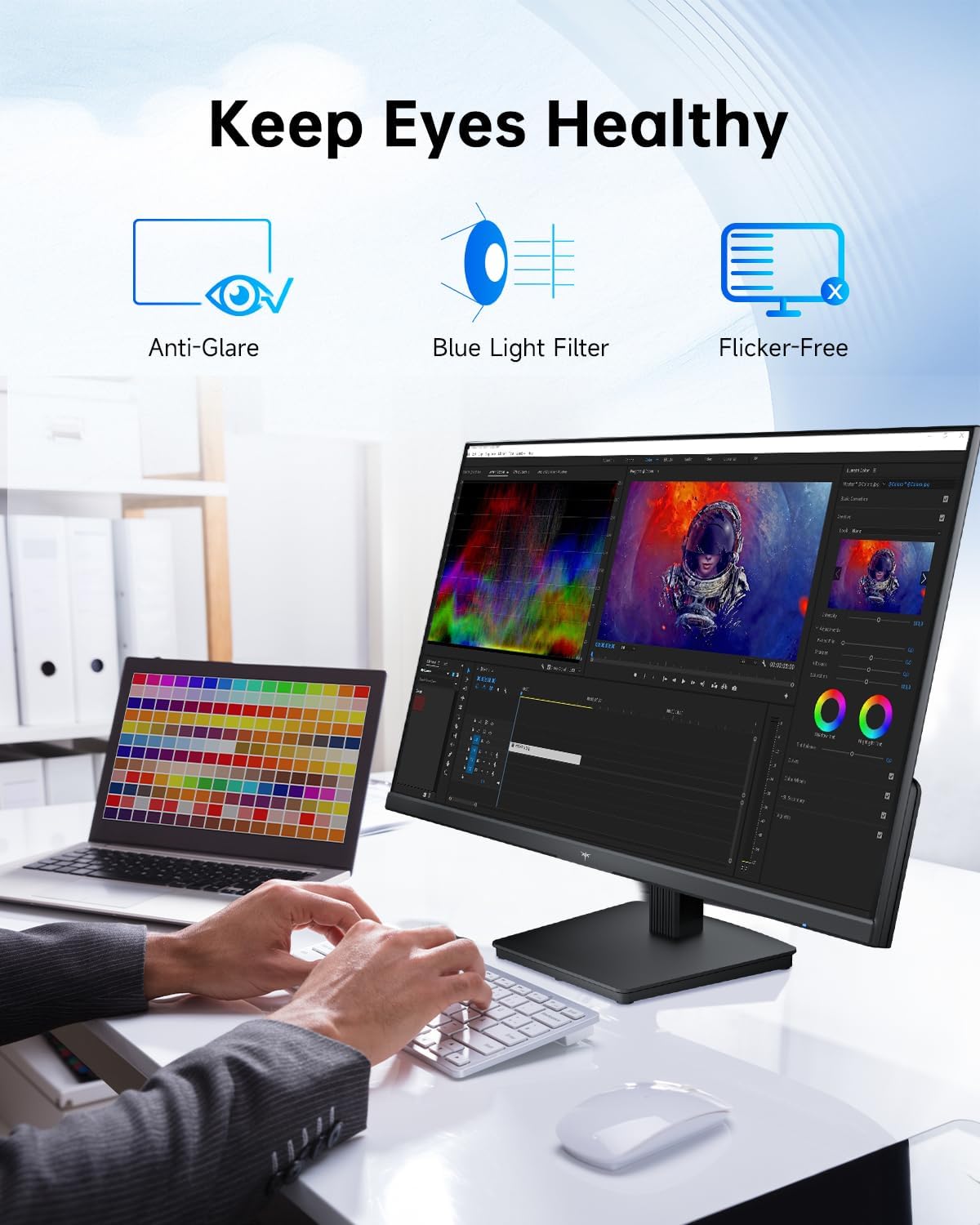 KTC 32 Inch 2K Computer Monitor, IPS 1440p Monitor with Ultra-Thin Bezels, HDR10, Freesync/G-sync, HDMI/DP Ports, Tilt Adjustable, Eyecare, Ideal for Business, Office, and Casual Gaming - PuriLite