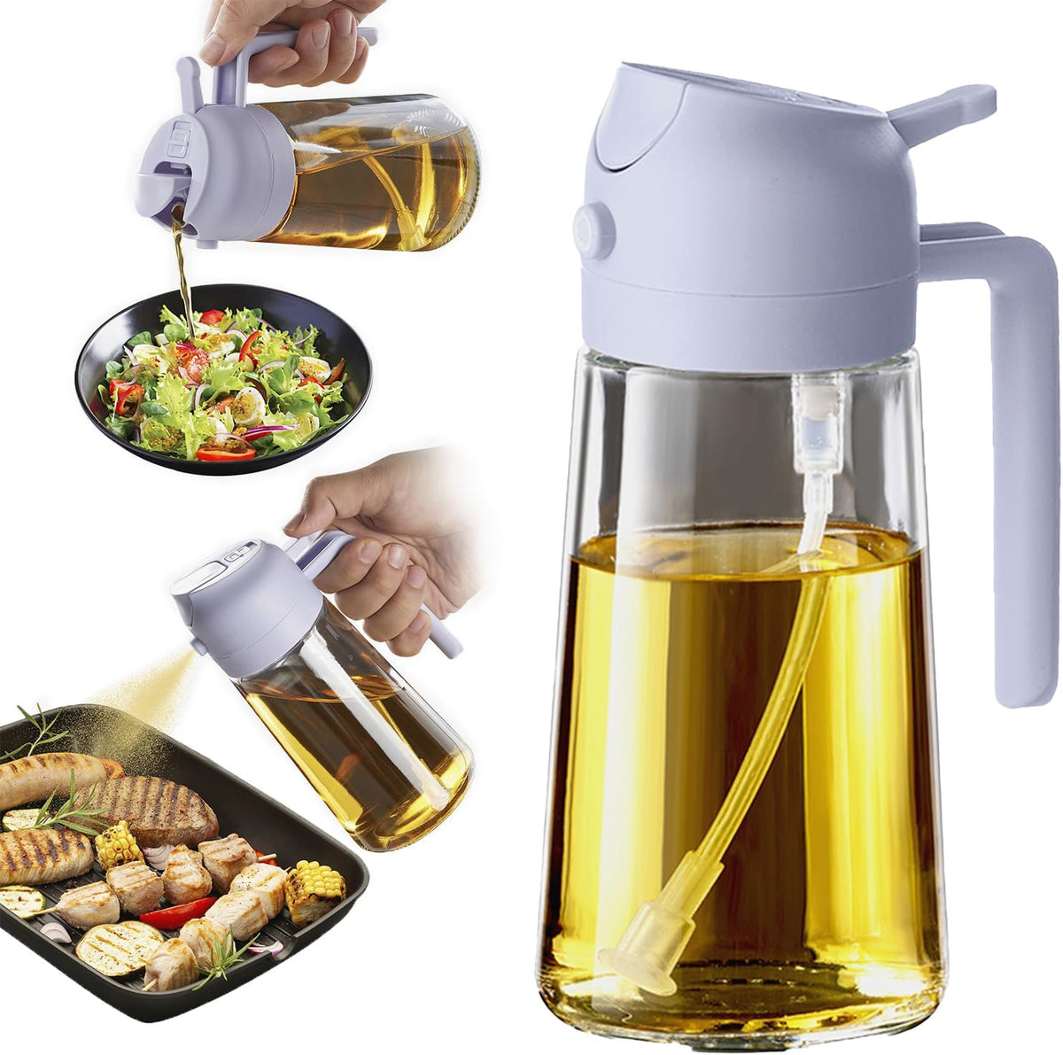 Purilite Select 470ml Glass Oil Sprayer &amp; Dispenser Bottle – 2-in-1 Flip Top - PuriLite