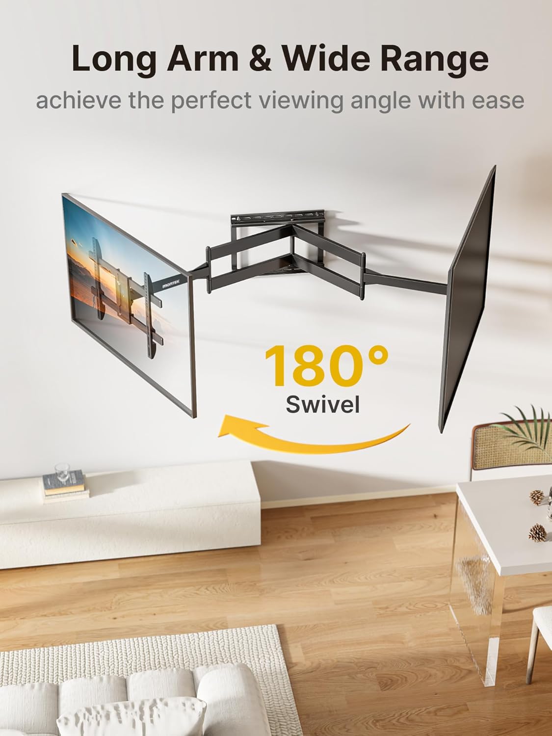 monTEK Long Arm TV Wall Mount for Most 43-90 Inch TVs, 42.5 Inch Long Extension TV Mount Swivel and Tilt, Full Motion Wall Mount TV Bracket Fit Max VESA 800 x 400mm, Up to 132 lbs, 16”,18” Studs - PuriLite
