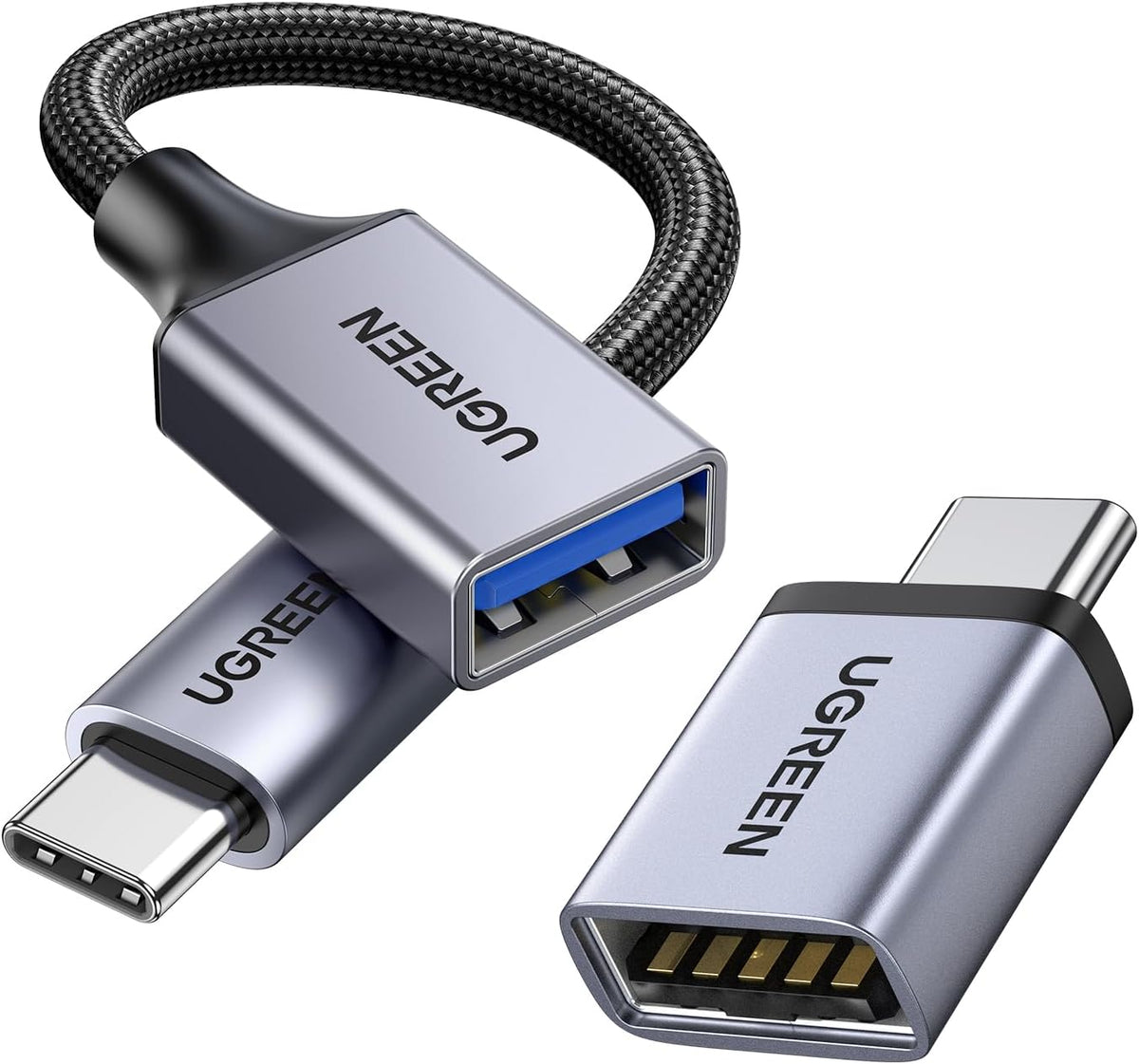 UGREEN USB C to USB Adapter 2 Pack, USB 3.2 Gen 2 10Gbps USB C Adapter USB C Male to USB 3.2 Female Adapter OTG Compatible with iPhone 15, Galaxy S24 S23 Ultra, MacBook Pro Air, iPad Pro Mini, Grey - PuriLite