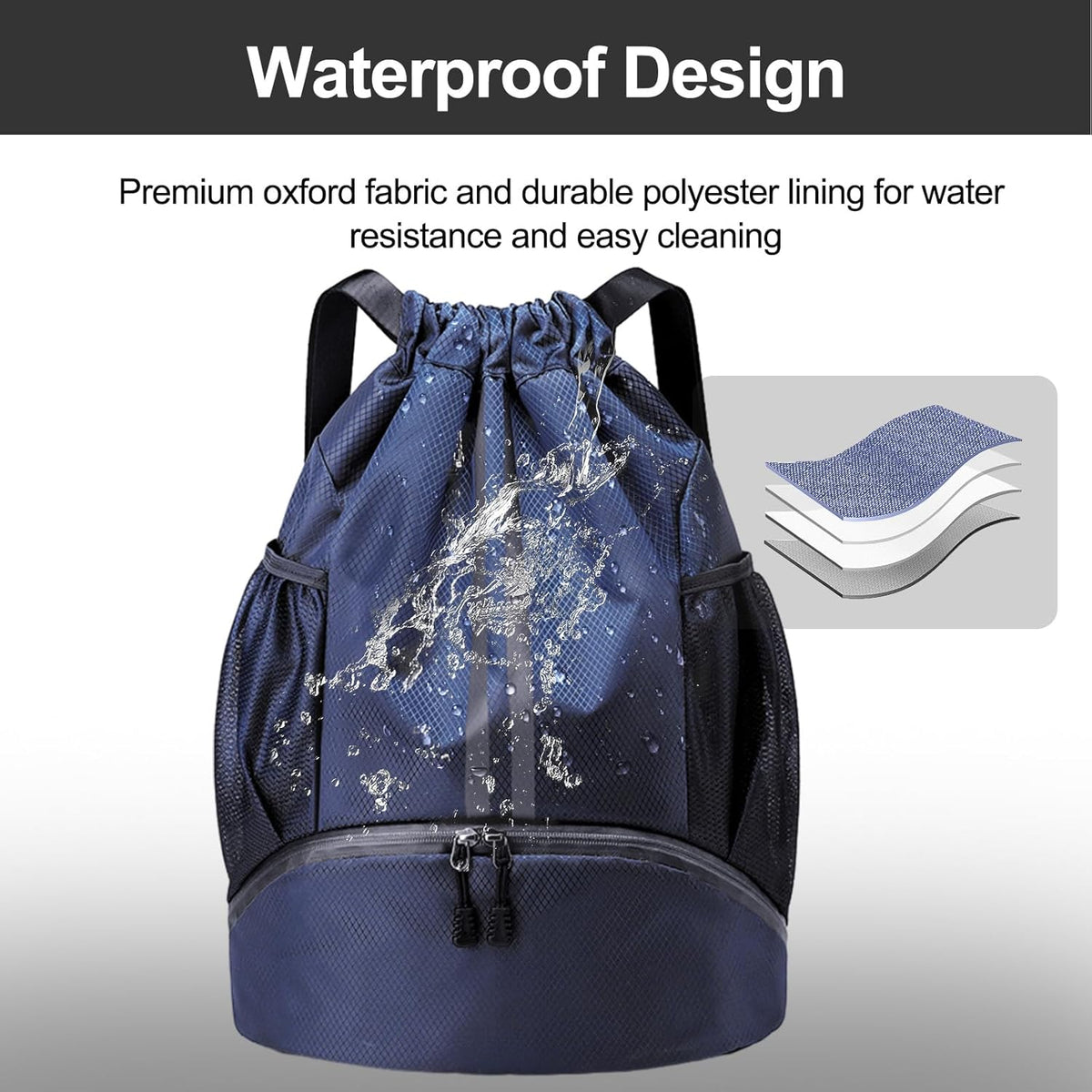 Hoedia Sports Drawstring Backpack - String Swim Gym Bag with Shoes Compartment and Wet Proof Pocket for Women/Men - PuriLite