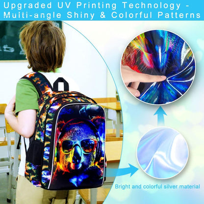 3pcs Backpack for Boys and Girls, 16” Kids Kindergarten Bookbag with Lunch Box, Cute Elementary Backpacks for Boy Girl - PuriLite