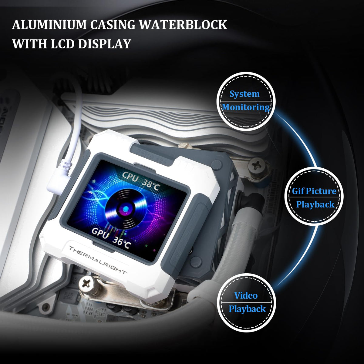 Thermalright FW 360 Black ARGB-360mm AIO CPU Liquid Cooler,IPS LCD Screen with 320 * 240 Resolution,for AM5/Intel LGA1700,‘2.4 inch’Magnet-Absorbent LCD Screen for Images -Black - PuriLite
