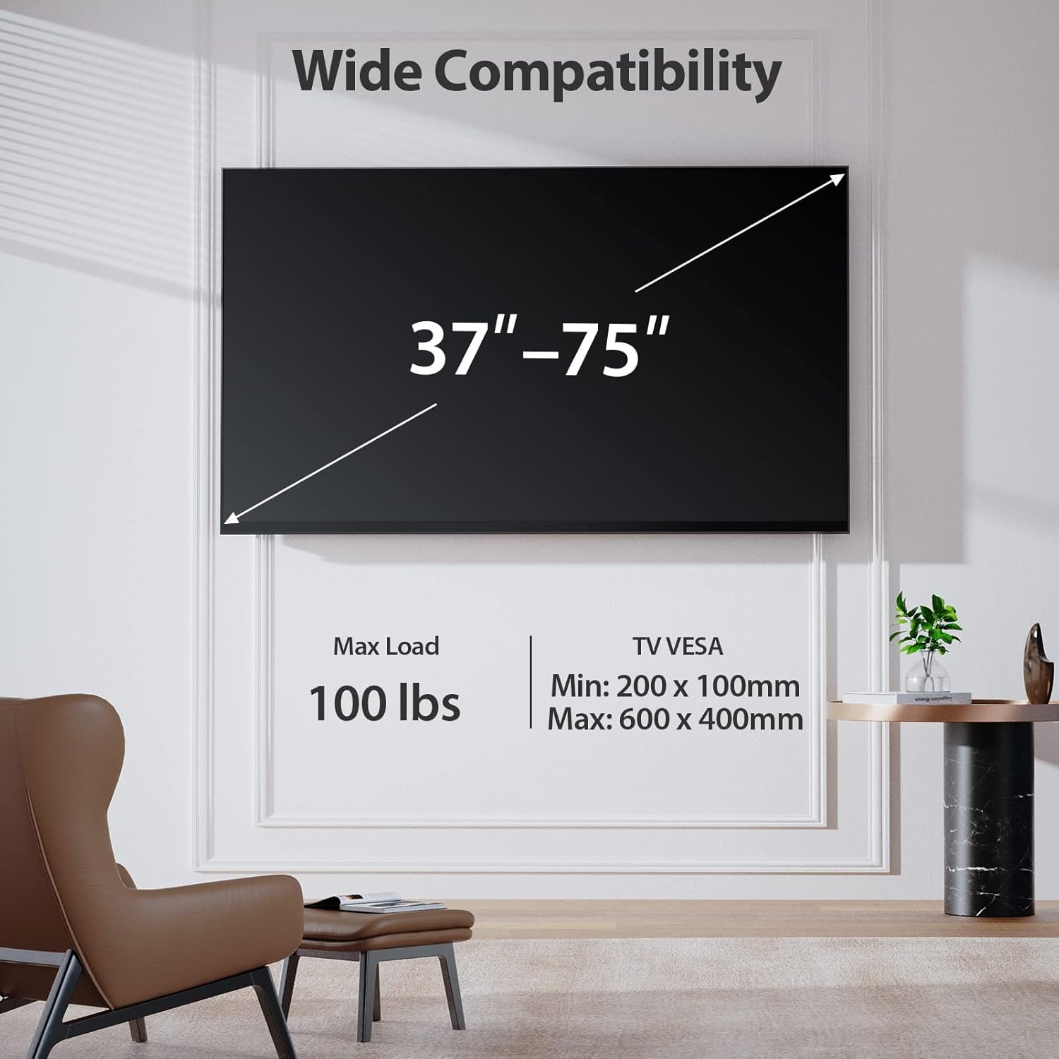 Pipishell Full-Motion TV Wall Mount for Most 37–75 Inch TVs up to 100 lbs, Wall Mount TV Bracket with Dual Articulating Arms, Extension, Swivel, Tilt, Fits 16" Wood Studs, 600 x 400mm Max VESA, PILF8 - PuriLite
