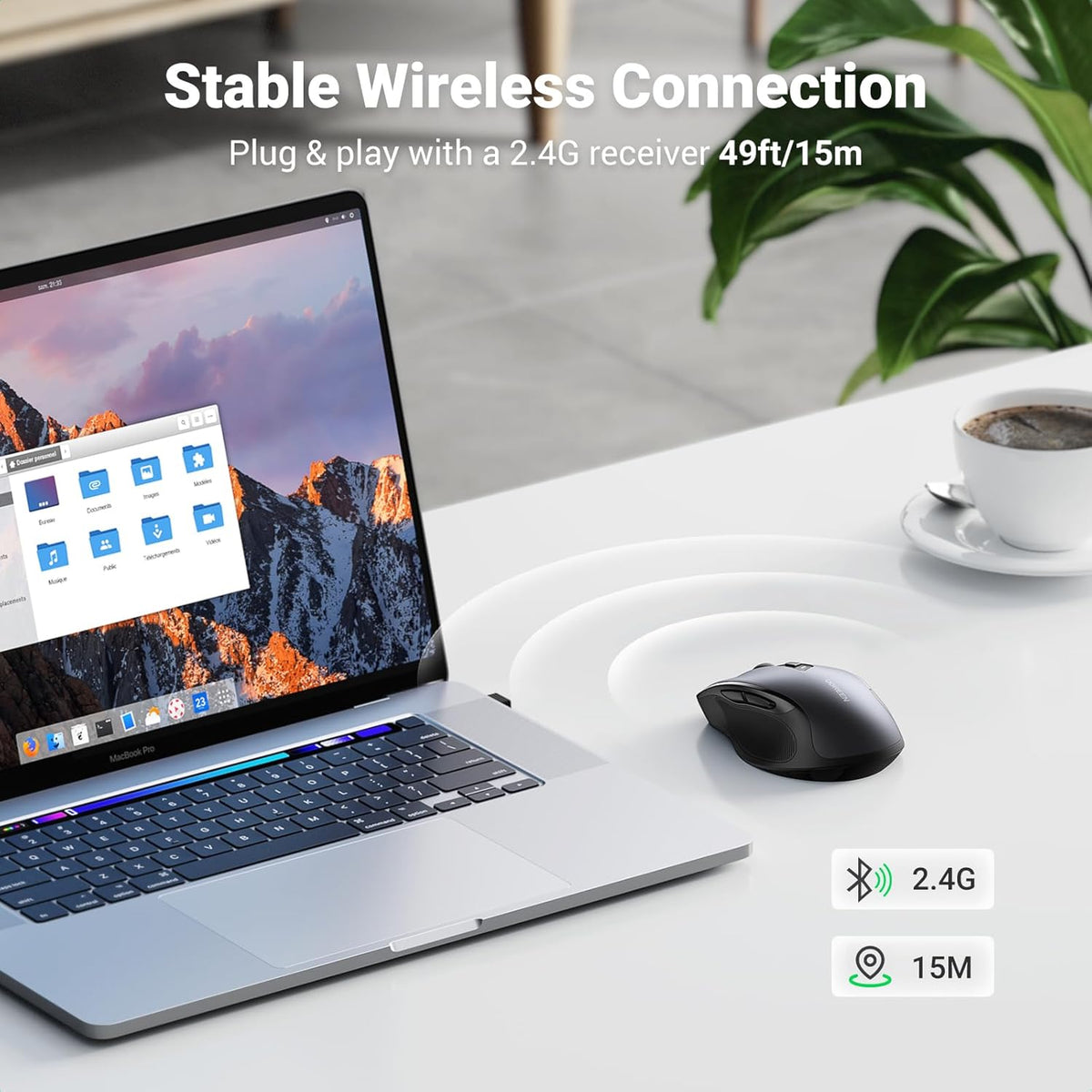 UGREEN Wireless and Ergonomic Mouse, 2.4G with 49Ft Connection, 4000 DPI 6 Buttons Auto-Sleep Mode, Compatible with Laptop PC Mac Computer Chromebook MacBook, Dark Grey - PuriLite