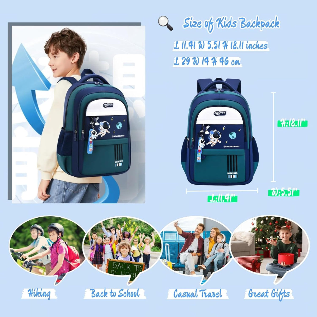 MITOWERMI Astronaut-space Backpack for Boys-Girls Elementary Middle School Bags for Girls Kids Bookbag - PuriLite