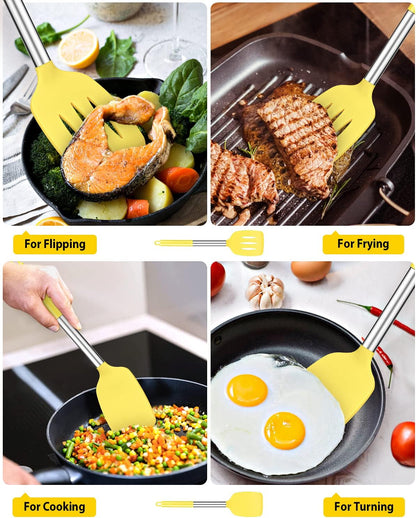 Pack of 2 Silicone Slotted Spatula,Non Stick Solid Kitchen Turner, High Heat Resistant BPA Free Cooking Utensils for Fish, Eggs, Pancakes（Black - PuriLite