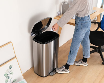13 Gallon/50 L Garbage Can Kitchen Trash Can with Lid for Office Bedroom Bathroom Step Trash Bin Fingerprint-Proof Brushed Stainless Steel - PuriLite