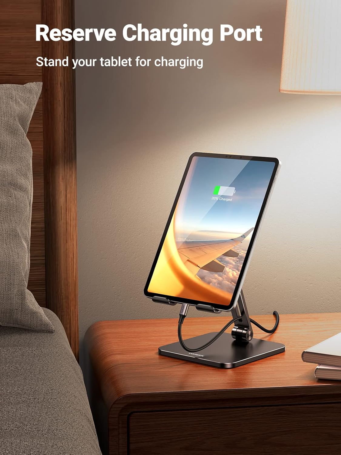 UGREEN Tablet Stand for Desk, Aluminum Stand for iPad Extended Height, Adjustable Foldable Portable Desktop Stand Holder for iPad Pro 12.9 11 9.7 10.5 iPad Air Mini Galaxy Surface iPhone 14 Pro, Grey - PuriLite