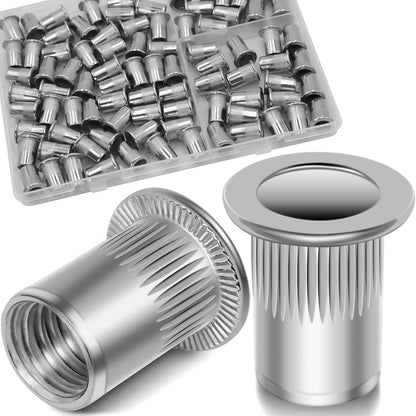 Vifmy Metric & SAE Rivet Nut Assortment Kit(420 Pcs),m3 m4 m5 m6 m8 m10 m12#6-32#8-32#10-24 1/4"-20 5/16"-18 3/8"-16 UNC Flat Head Rivnut Set,Zinc Plated Finish Carbon Steel Nutsert - PuriLite