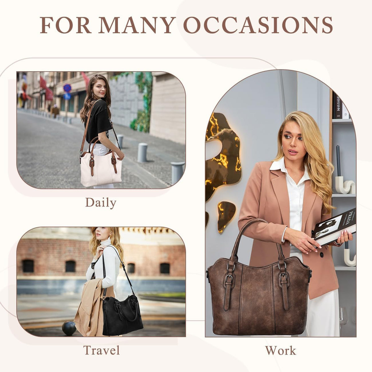 Hobo Bags for Women,VASCHY Vegan Leather Handbag Purse Top Handle Satchel Boho Shoulder Bag with Crossbody Guitar Strap - PuriLite