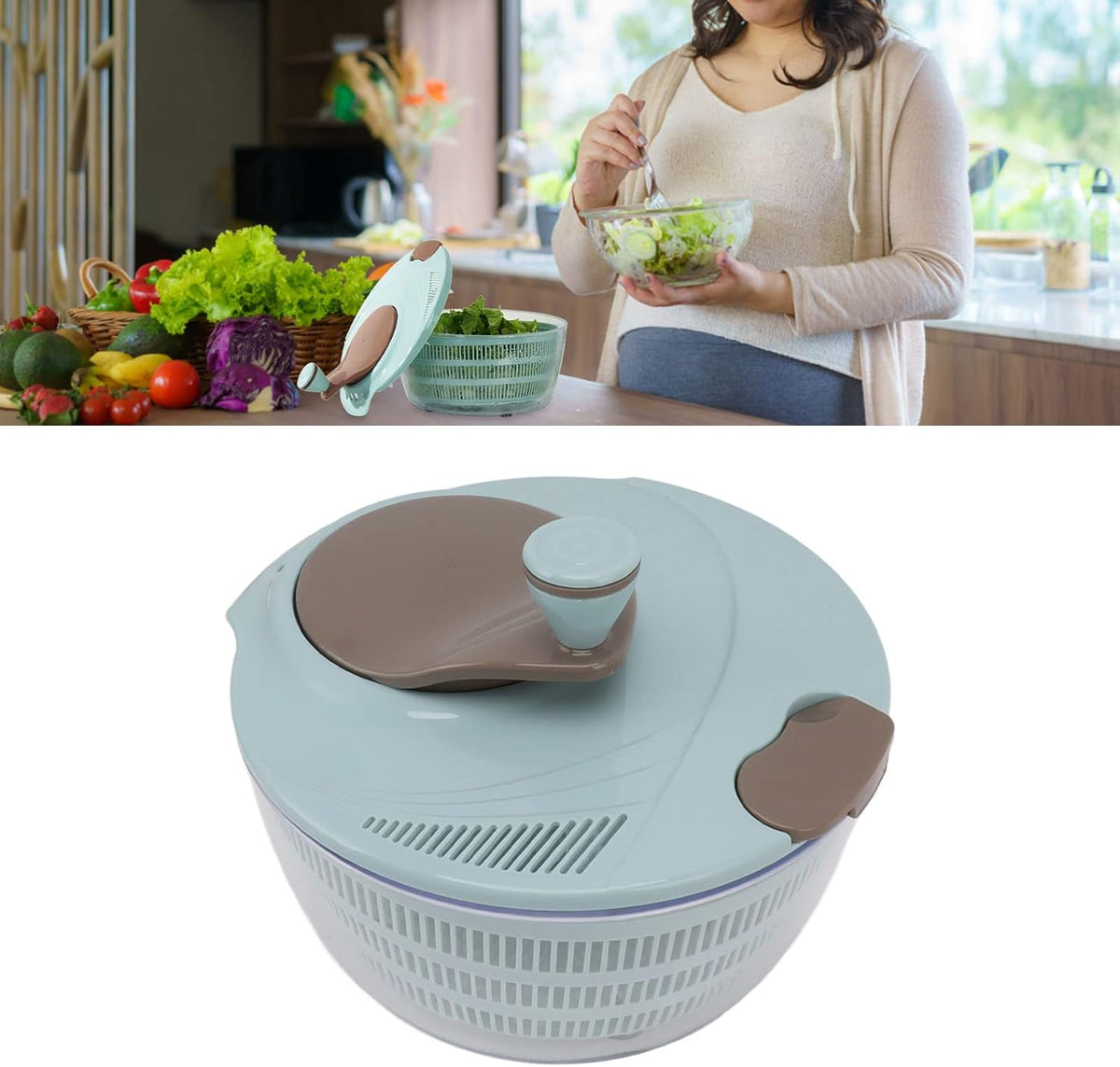 Salad Spinner Lettuce Washer with Drain Bowl Colander Handle, Veggie Dryer Fruit Washer Drainer for Cleaning Drying Greens Vegetables Fruits(Blue) - PuriLite
