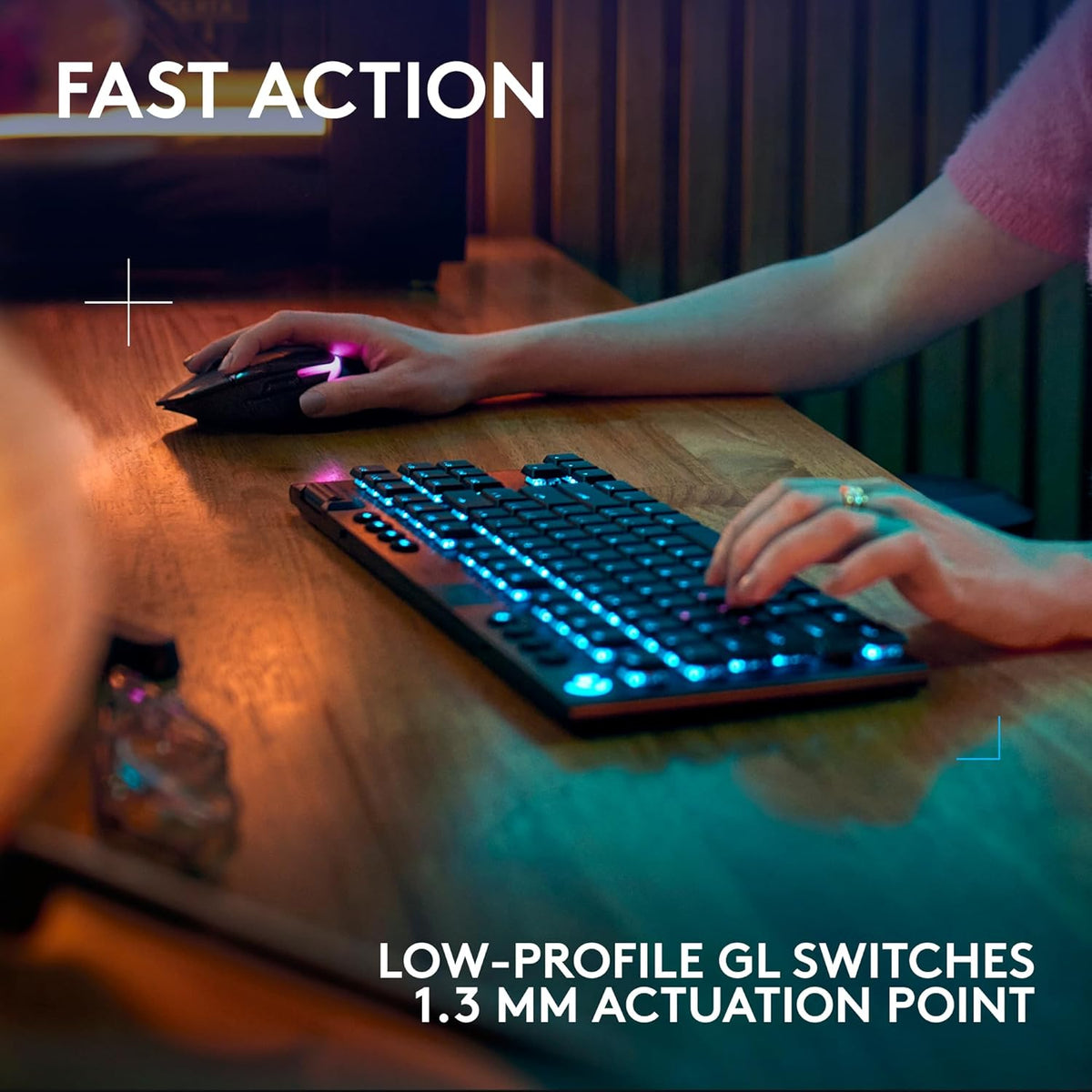 Logitech G915 X Lightspeed TKL Low-Profile Wireless Gaming Keyboard, Double-Shot PBT Keycaps, Fully Programmable Keys, RGB Backlighting, Sleek Aluminum Finishing, GL Brown Tactile - PC/Mac - PuriLite