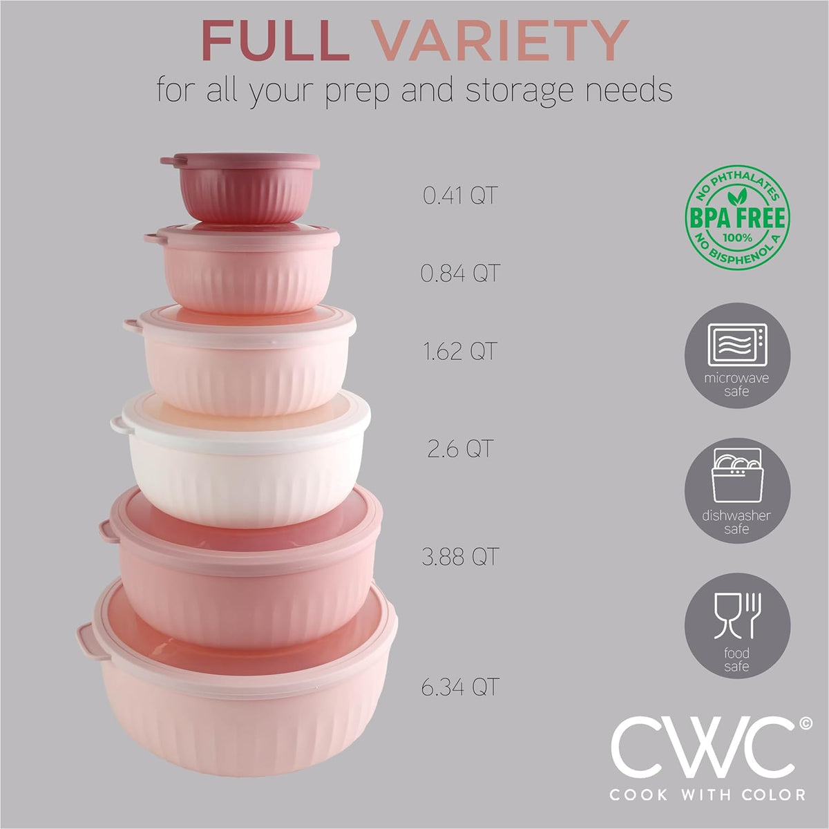 COOK WITH COLOR Prep Bowls with Lids- 8 Piece Nesting Plastic Small Mixing Bowl Set with Lids (Teal Ombre) - PuriLite