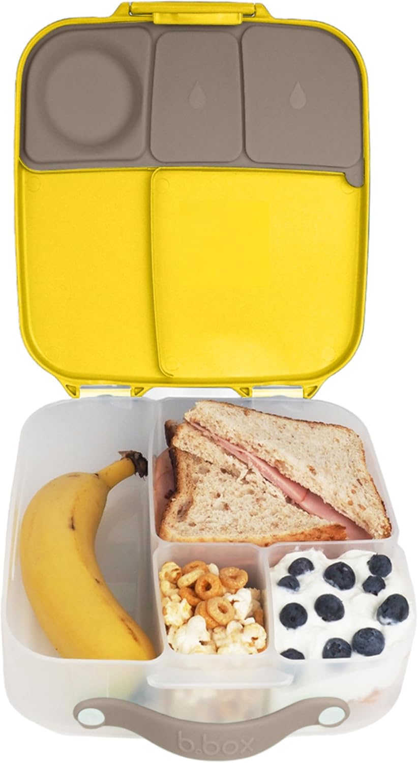 b.box 5-Compartment bento Style Lunch Box for Kids, Toddlers, Childrens, BPA-Free Food Storage Container with Cooler Pack, ON-The-GO Food Box with Handles Included Custom Divider, Lemon Twist - PuriLite