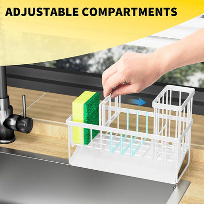 Cisily Kitchen Sink Caddy Organzier with High Brush Holder, Sponge Holder for Sink, 304 Rustproof Stainless, Kitchen Countertop Soap Dispenser Organizer, Kitchen Decor and Accessories (Black) - PuriLite