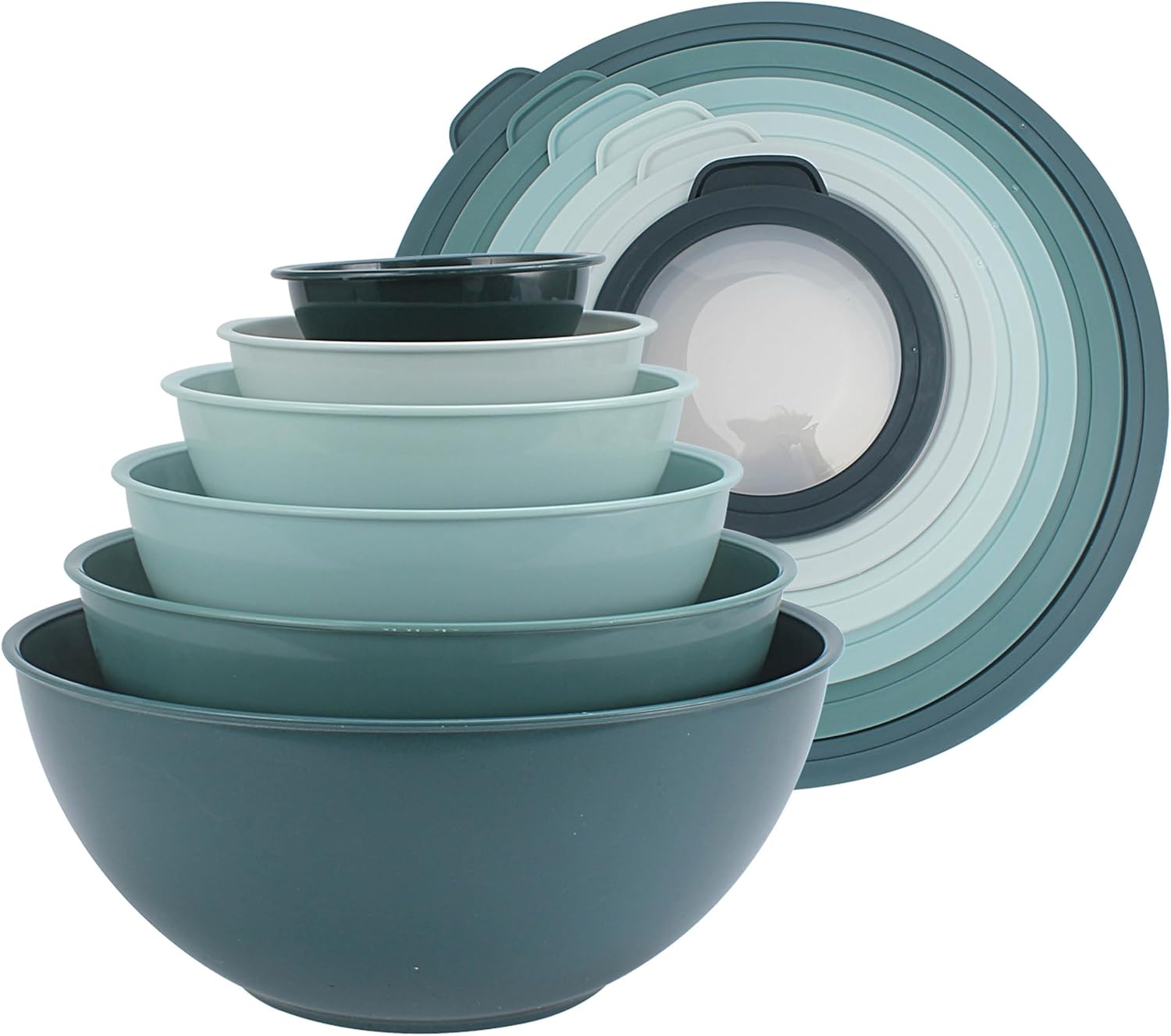 COOK WITH COLOR Mixing Bowls with TPR Lids - 12 Piece Plastic Nesting Bowls Set Includes 6 Prep Bowls and 6 Lids, Microwave Safe Mixing Bowl Set (Mint) - PuriLite