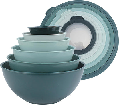 COOK WITH COLOR Mixing Bowls with TPR Lids - 12 Piece Plastic Nesting Bowls Set Includes 6 Prep Bowls and 6 Lids, Microwave Safe Mixing Bowl Set (Mint) - PuriLite