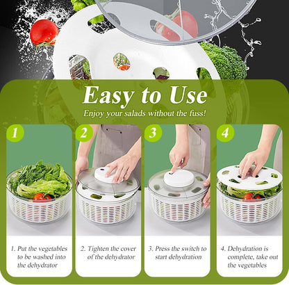 Electric Salad Spinner 6L Automatic Salad Spinner with 350 ml Squeeze Bottle, Quick Dehydrator for Fruit Vegetables,Lettuce Spinner with Lid, Multifunction Large Capacity, USB Rechargeable - PuriLite