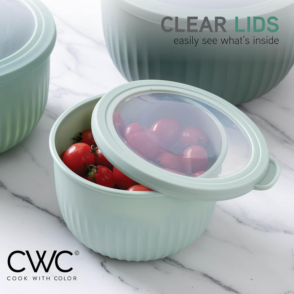 COOK WITH COLOR Prep Bowls with Lids- 8 Piece Nesting Plastic Small Mixing Bowl Set with Lids (Teal Ombre) - PuriLite