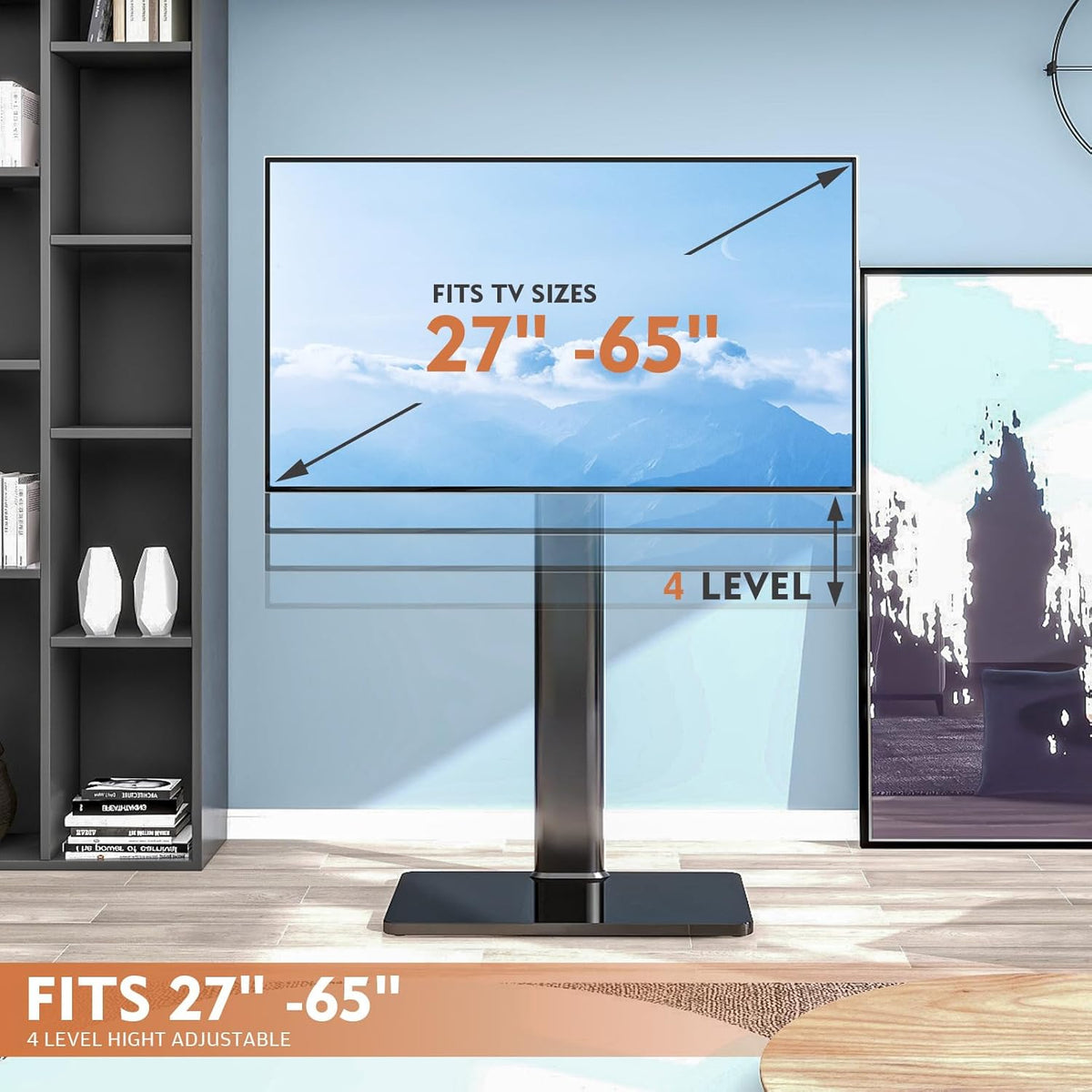 Universal TV Stand with Mount 80 Degree Swivel Height Adjustable and Tilt Function for 27 to 65 inch LCD, LED OLED TVs,HT1002B - PuriLite