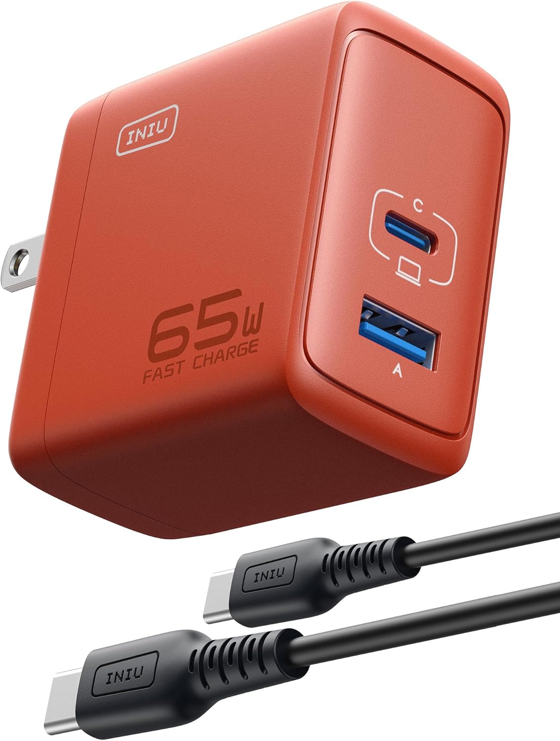 INIU USB C Charger, 65W Fast Charging GaN Wall Charger, 2-Port Compact Foldable PD PPS Charger Block for MacBook Pro/Air, iPad Pro, iPhone 16/15, Galaxy S23, Dell XPS 13, Note 20/10+, Steam Deck - PuriLite