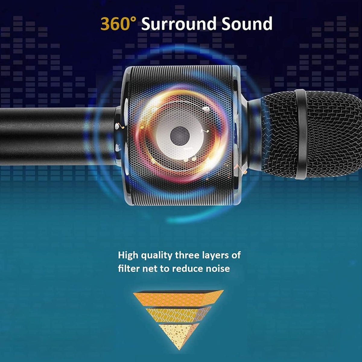 BONAOK Wireless Bluetooth Karaoke Microphone,3-in-1 Portable Instrument Wireless Microphone Mic Speaker Machine Home Party Birthday for All Smartphones（Black） - PuriLite