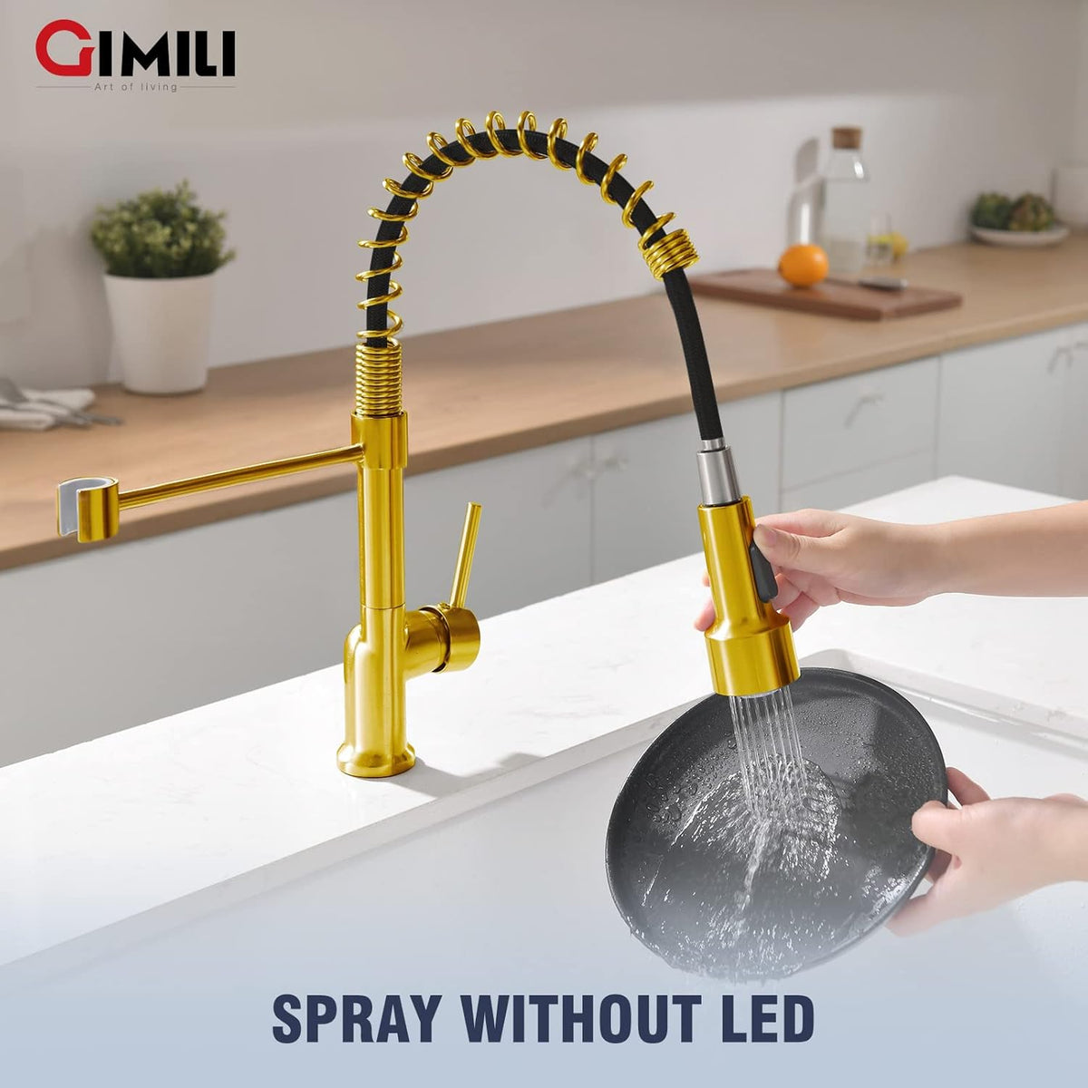 GIMILI Matte Black Kitchen Faucet with LED Light,Single Hole Spring Kitchen Sink Faucet with Pull Down Sprayer - PuriLite